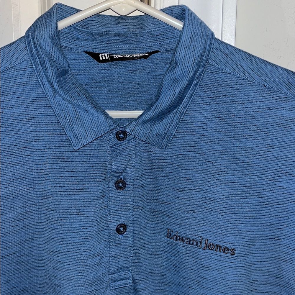 Edward Jones Financial Stock Advisor Travis Mathews Golf Polo shirt L Blue Black